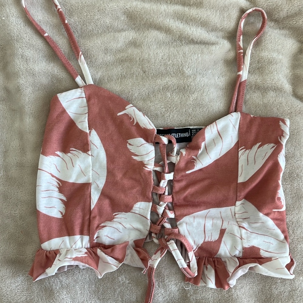 Pretty little thing front tie, crop top with leaves
